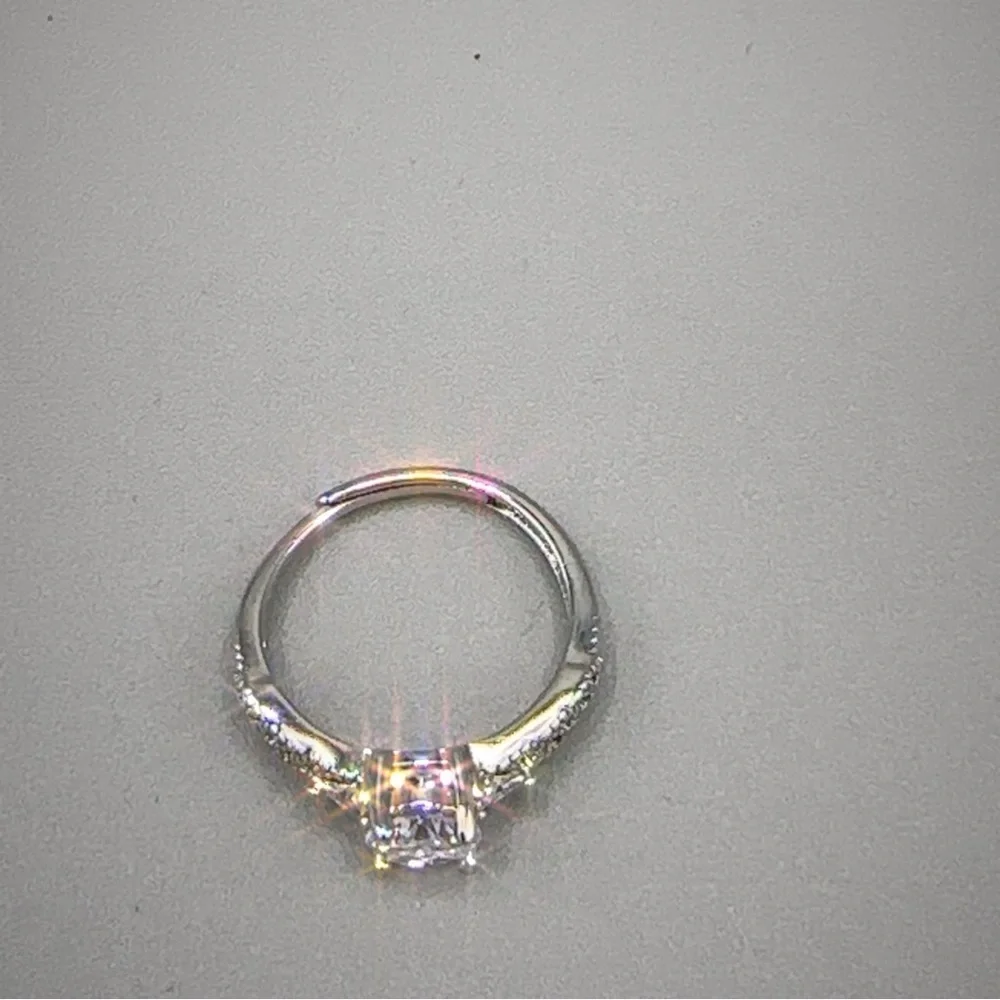 Silver Wedding Ring Diamond Simulant Adjustable New
